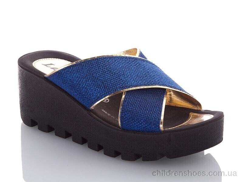 Шлепки W26-W777-19 blue-gold DeMur / p. 36-40 / 6пар