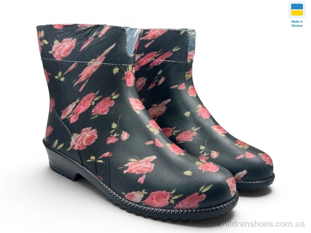 Резиновая обувь Троянда чорний Rai shoes / p. 36-41 / 6пар