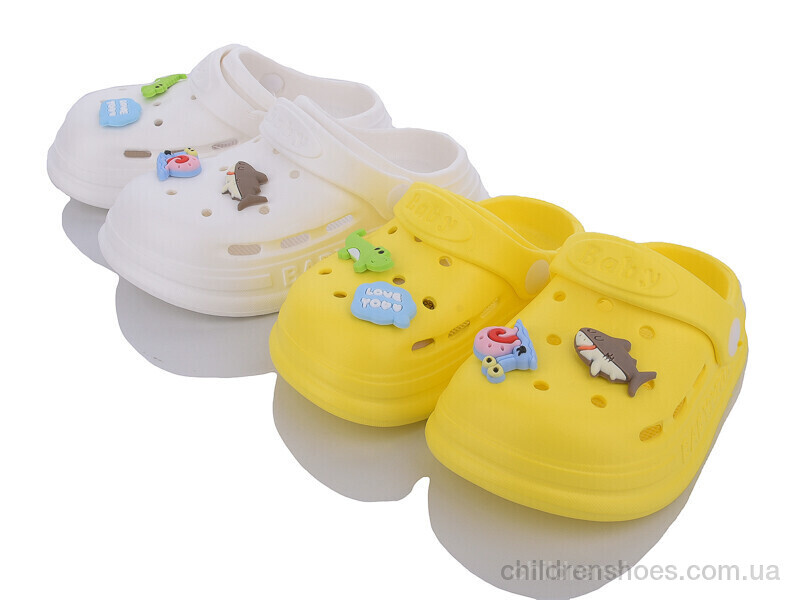 Кроксы YZY 2356 біл.+жовт. mix