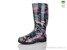 Резиновая обувь Літма квітка чорний Lot Shoes / p. 36-42 / 6пар